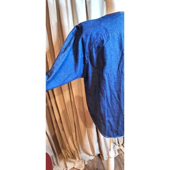 Bingo Bingo Vintage Embroidered Denim Button Up Top Shoulder Pads Womens Sz 10p - Picture 5 of 11
